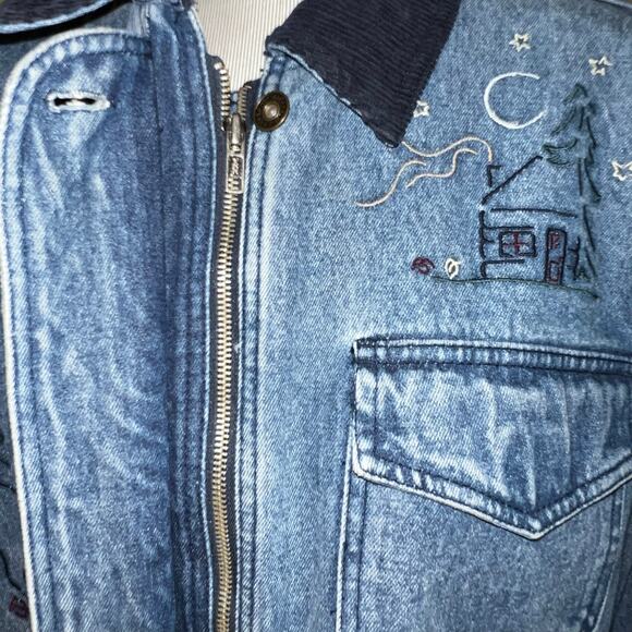 Christopher & Banks Denim and Corduroy  rustic holiday embroidered coat sz Med - Picture 8 of 9